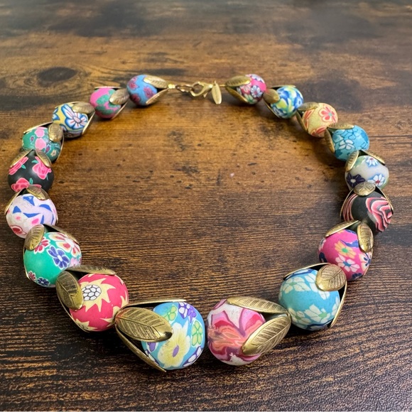 Lenora Dame Tulip Necklace Pastel Floral Millefiori Polymer Beads Glam 20 Inch - Picture 5 of 9